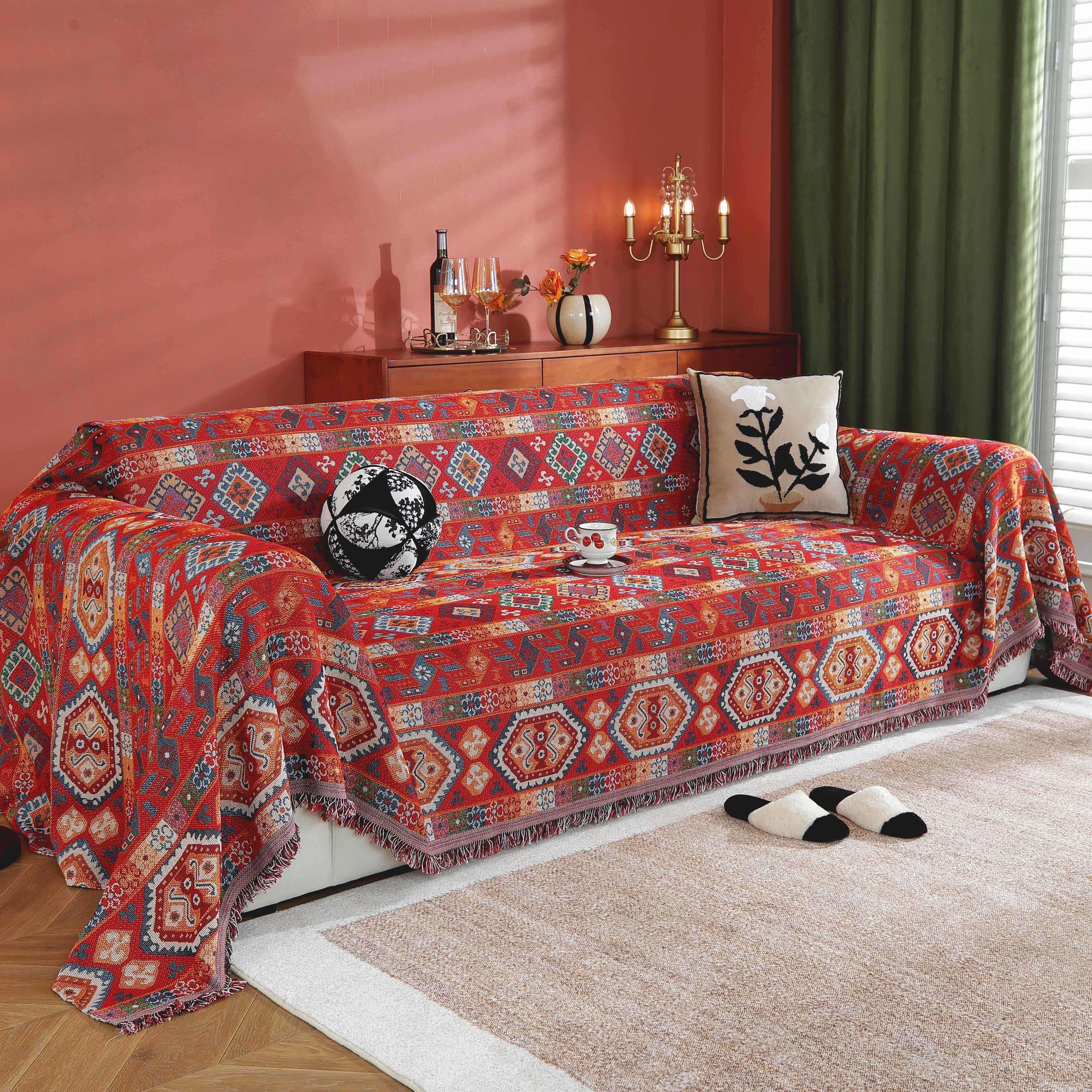 Sofa Decor Valencia Red Boho Sofa Cover styled for sofa cover styling and colour guide in Australian homes