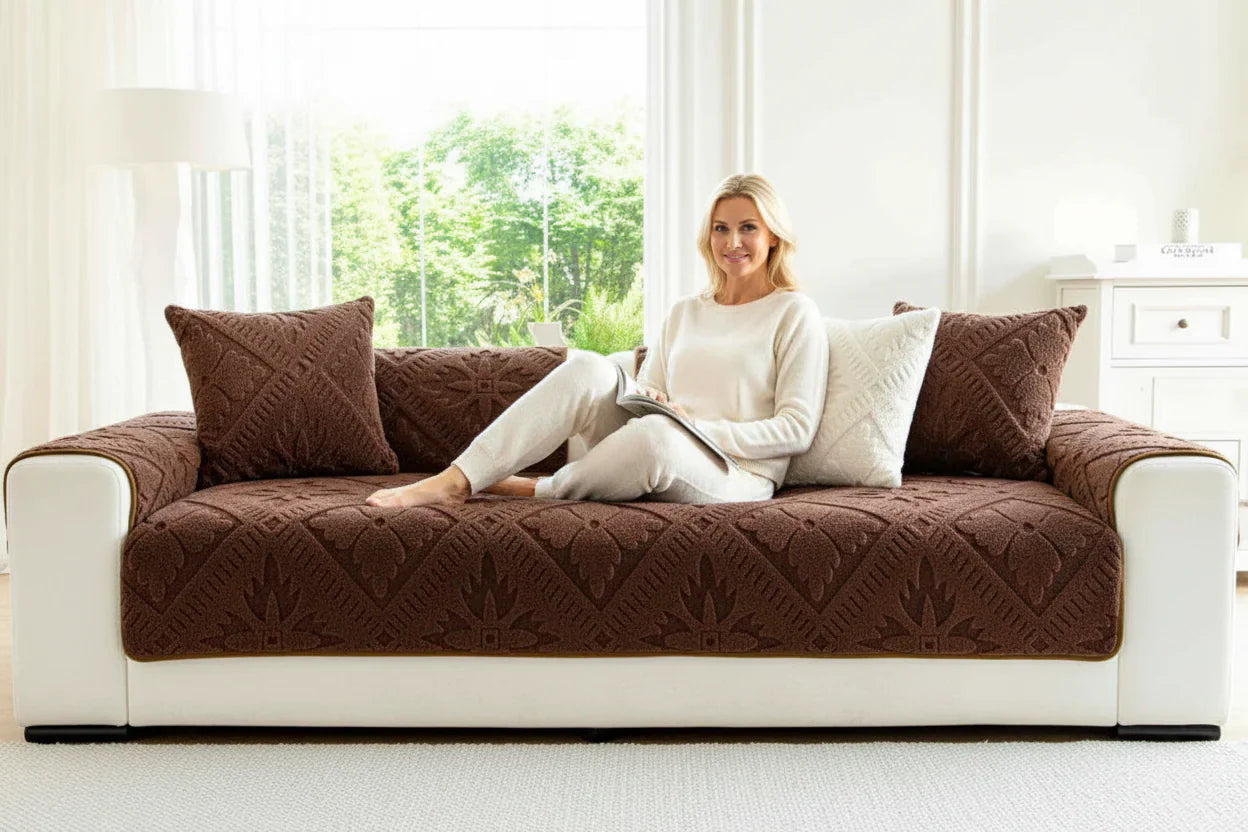 Sofa Decor Provence Plush Winter Sofa Seat Pad styled for sofa cover styling and colour guide in Australian homes