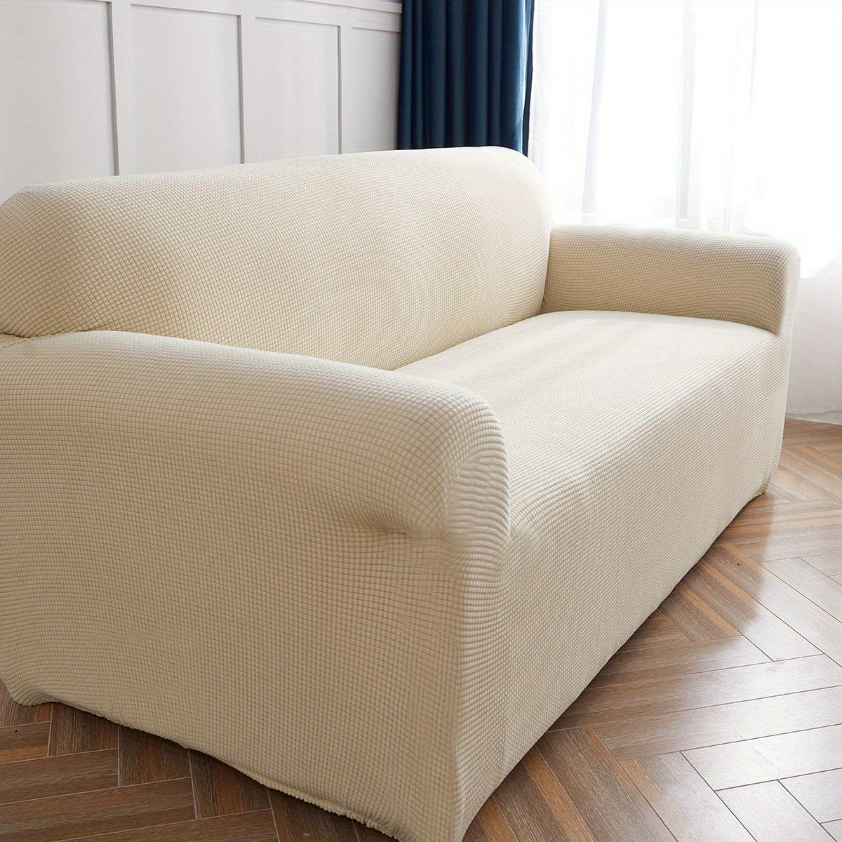 Decor Cedar Calma Plush All Season Sofa Cover lifestyle product image for stretch sofa cover in United States