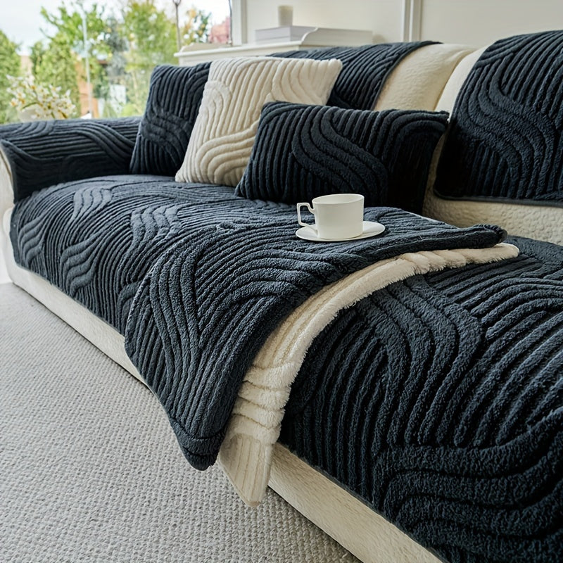 Decor Cedar Velvetta Plush Sofa Cover detail product image for stretch sofa cover in United States - Dark Gray / 3 seats 90*180cm/35.4*70.8inch