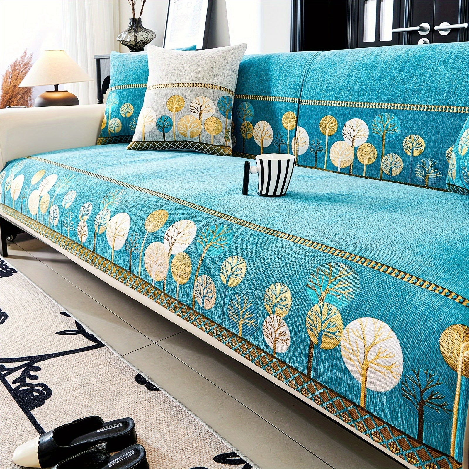 Decor Cedar Sienna Boho Plush Sofa Cover lifestyle product image for boho sofa cover in United States - Gray / Armrest 71.12cm×71.12cm