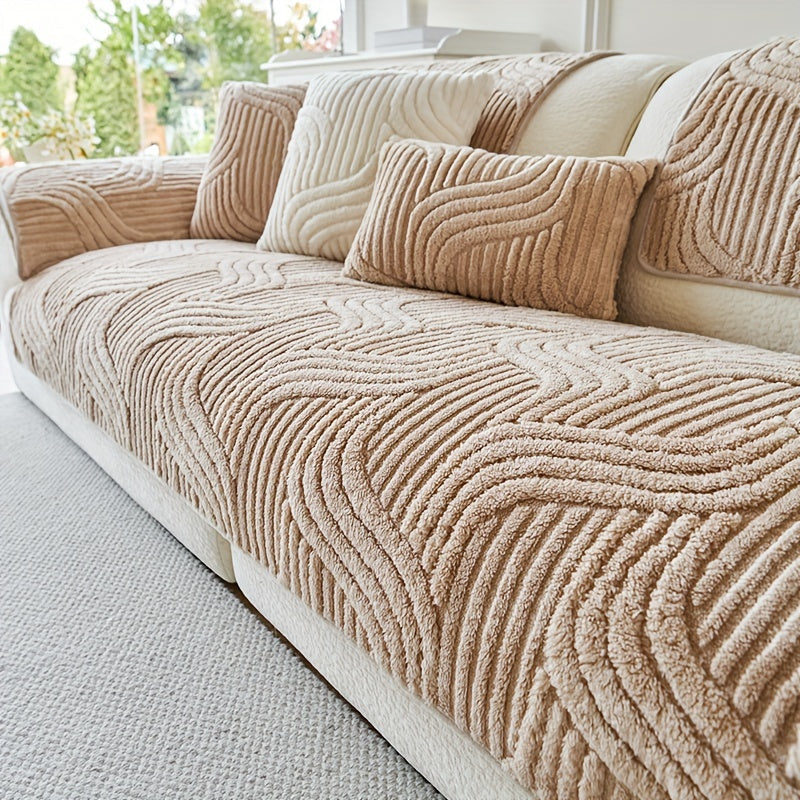 Decor Cedar Velvetta Plush Sofa Cover detail product image for stretch sofa cover in United States - Dark Gray / 4 seats 90*210cm/35.4*82.7inch