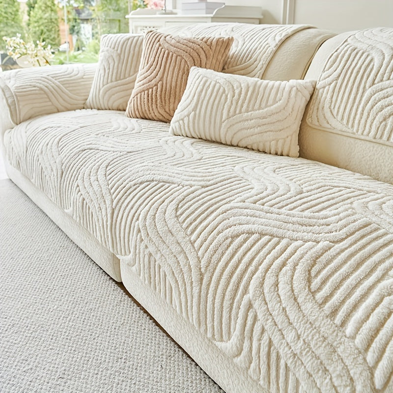 Decor Cedar Velvetta Plush Sofa Cover lifestyle product image for stretch sofa cover in United States - Coffee Color / 3 seats 90*180cm/35.4*70.8inch