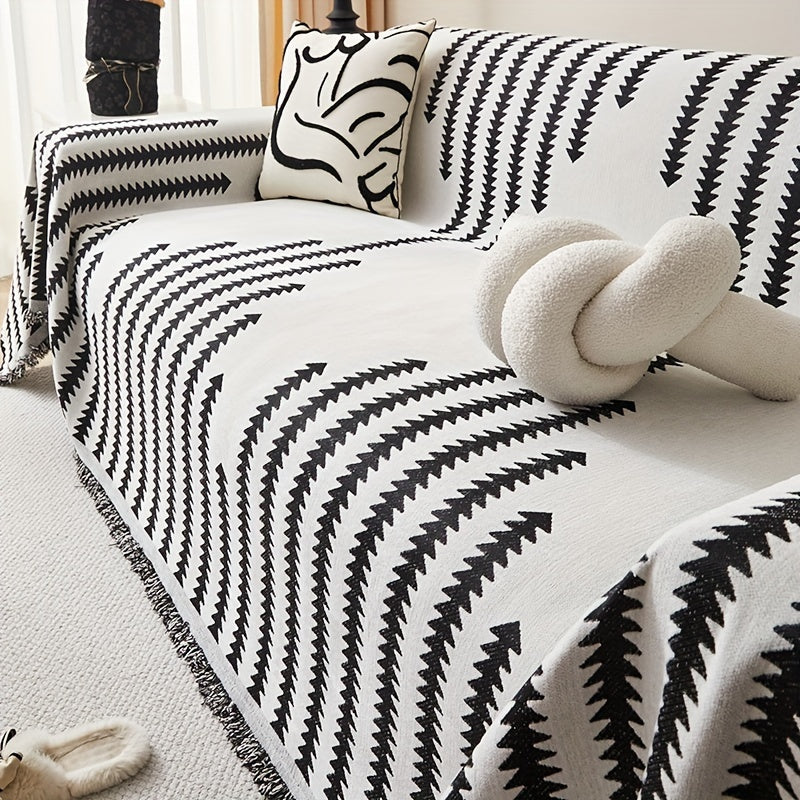 Decor Cedar Florence Chenille Tassel Sofa Cover lifestyle product image for chenille sofa cover in United States