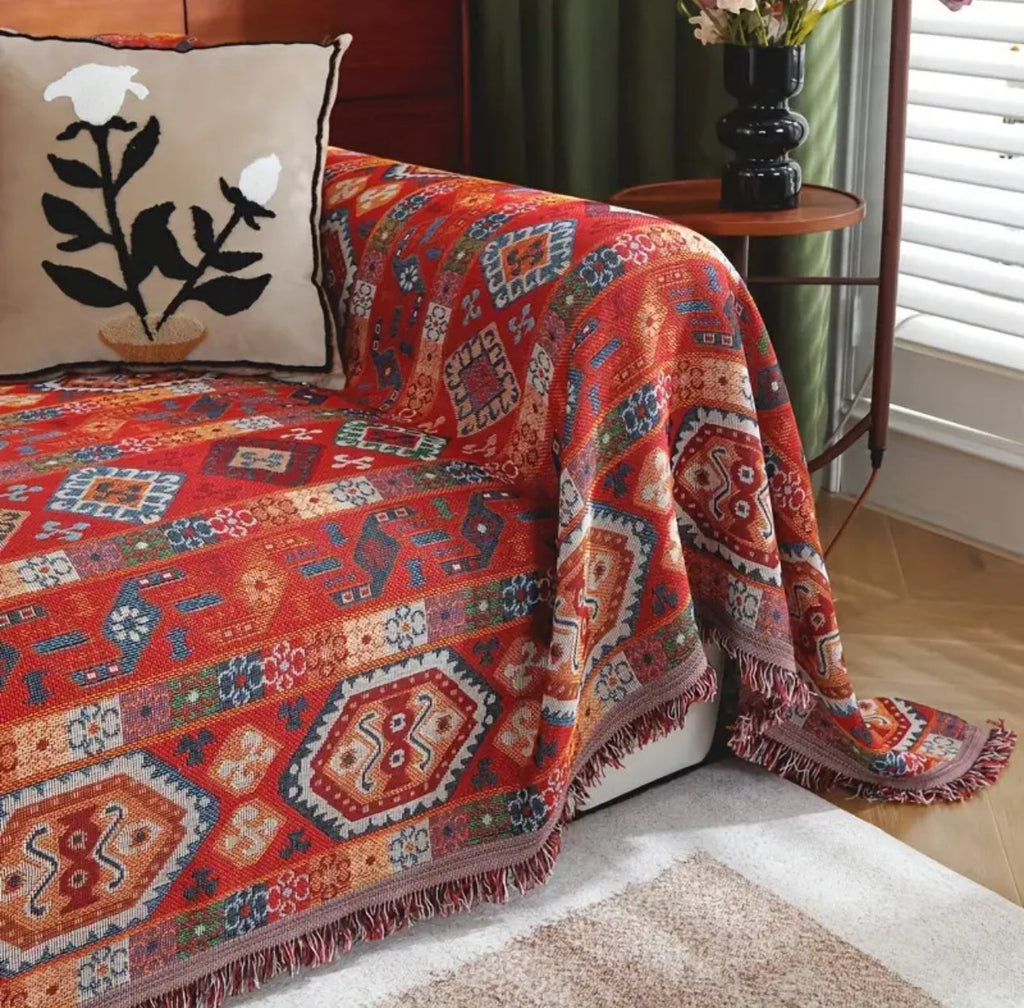 Decor Cedar Valencia Red Boho Sofa Cover stretch sofa cover in United States - color and texture view 5