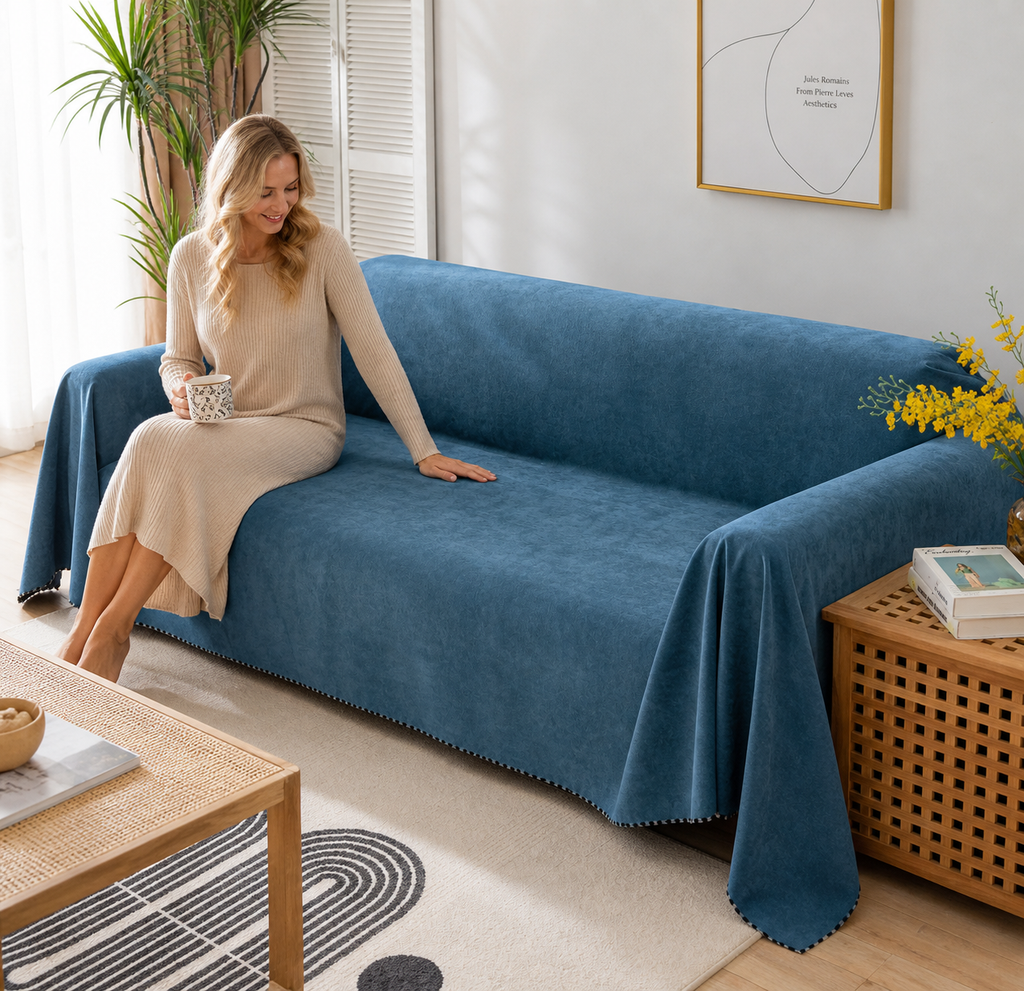Decor Cedar Slate Water Resistant Sofa Blanket Cover lifestyle product image for water resistant sofa throw cover in United States