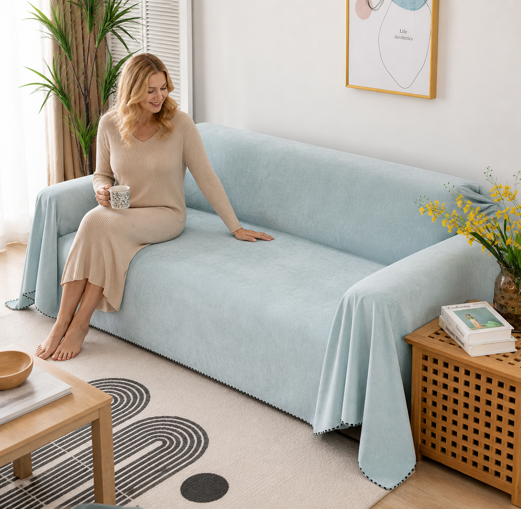 Decor Cedar Slate Water Resistant Sofa Blanket Cover lifestyle product image for water resistant sofa throw cover in United States