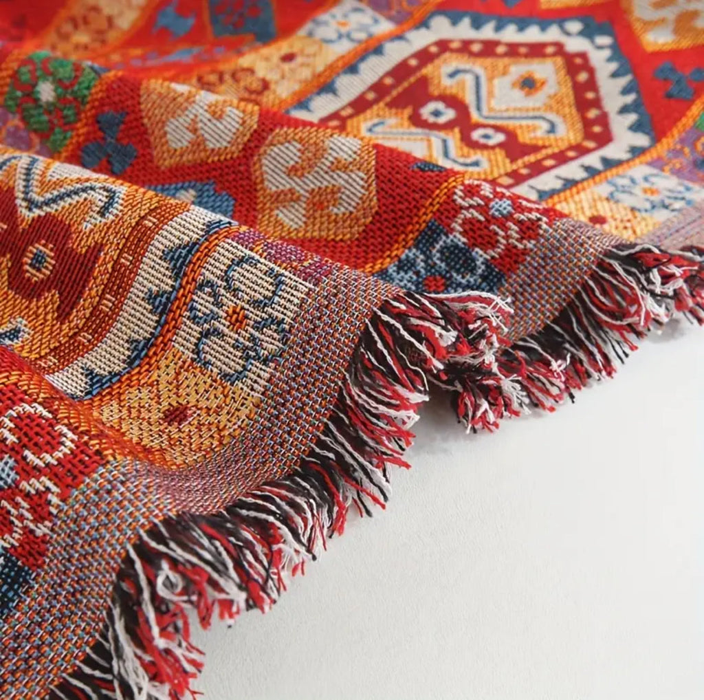 Decor Cedar Valencia Red Boho Sofa Cover lifestyle product image for boho sofa cover in United States