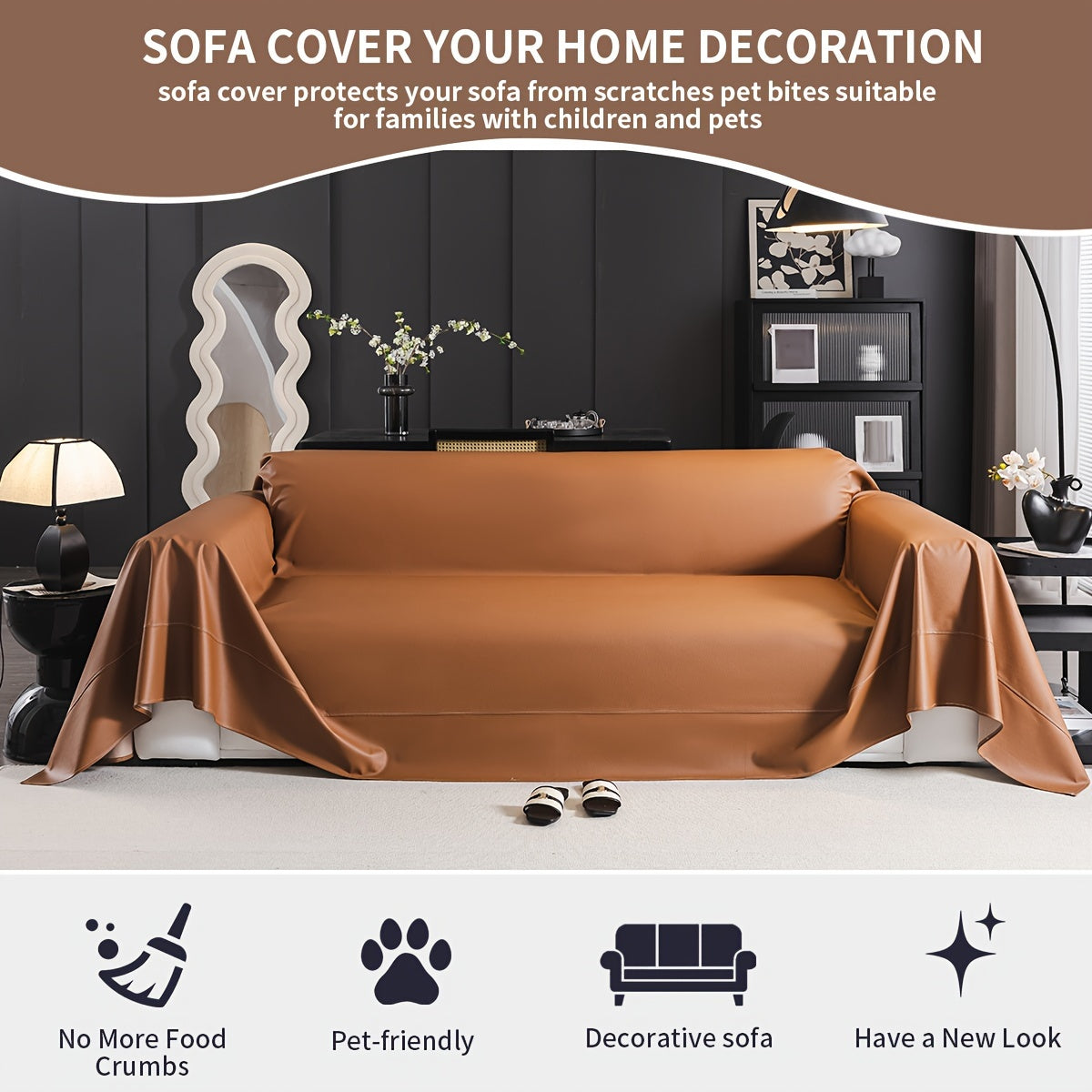 Decor Cedar Oslo Water Resistant Faux Leather Sofa Cover lifestyle product image for water resistant sofa cover in United States