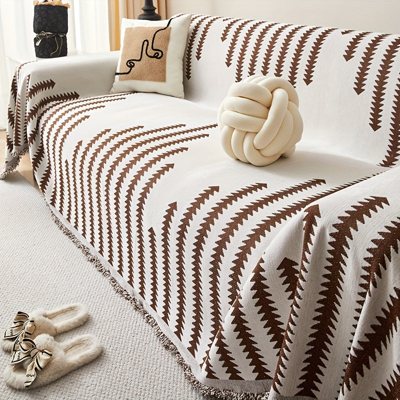 Decor Cedar Florence Chenille Tassel Sofa Cover lifestyle product image for chenille sofa cover in United States