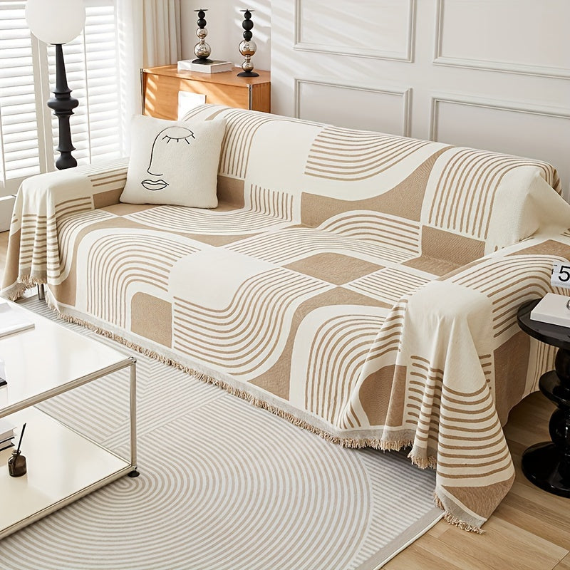 Decor Cedar Capri Fringe Water Resistant Sofa Cover stretch sofa cover in United States - color and texture view 3