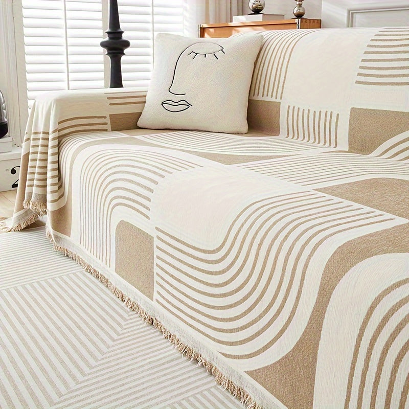 Decor Cedar Capri Fringe Water Resistant Sofa Cover stretch sofa cover in United States - color and texture view 6