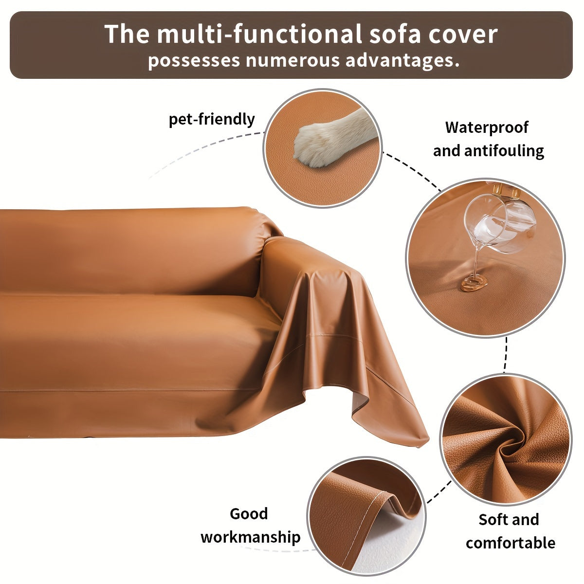 Decor Cedar Oslo Water Resistant Faux Leather Sofa Cover detail product image for water resistant sofa cover in United States