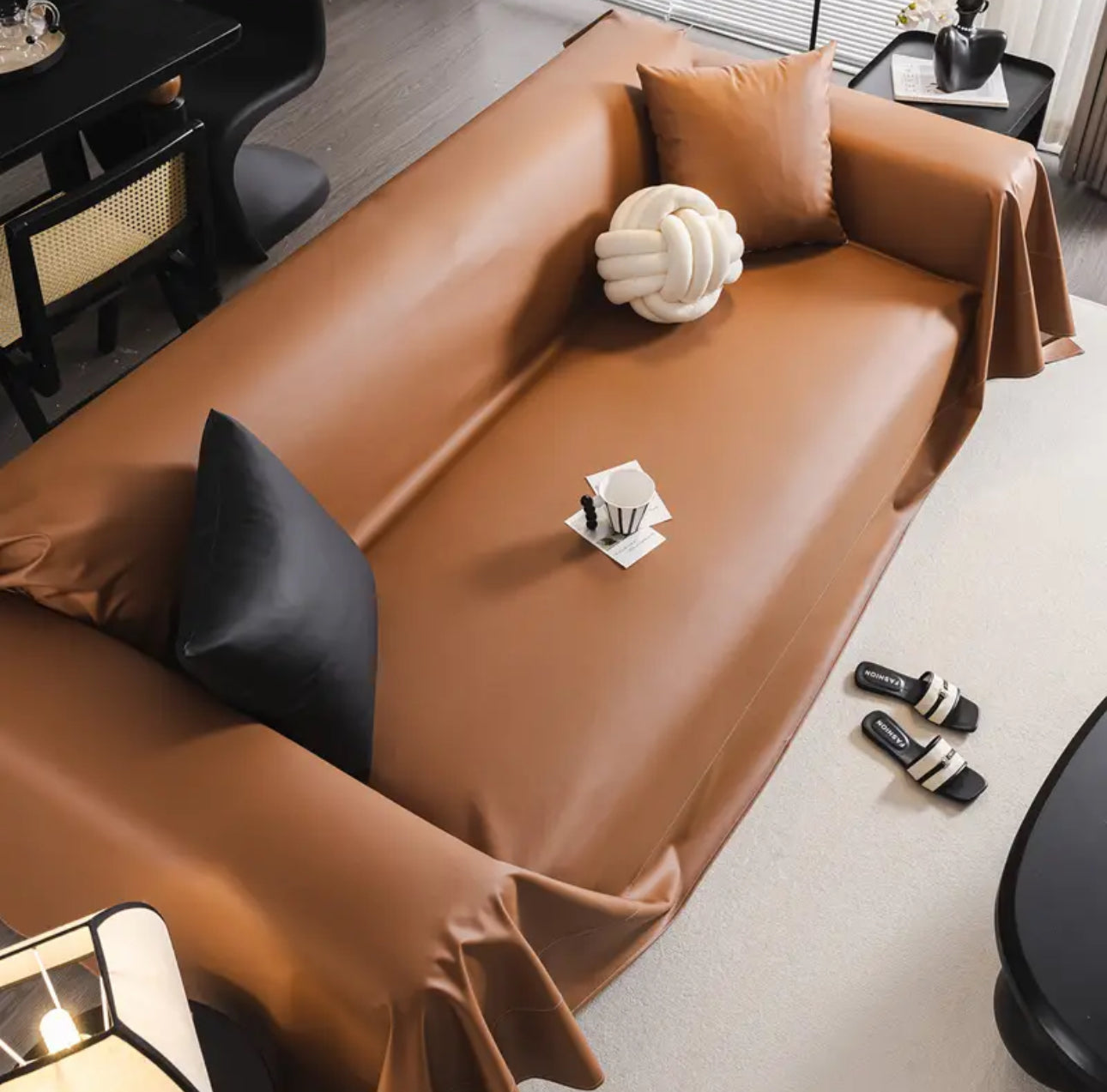 Decor Cedar Oslo Water Resistant Faux Leather Sofa Cover detail product image for water resistant sofa cover in United States