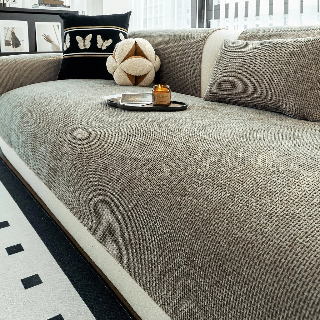 Decor Cedar Oslo Minimal Jacquard Sofa Cover lifestyle product image for jacquard sofa cover in United States - Gray / 90x160cm