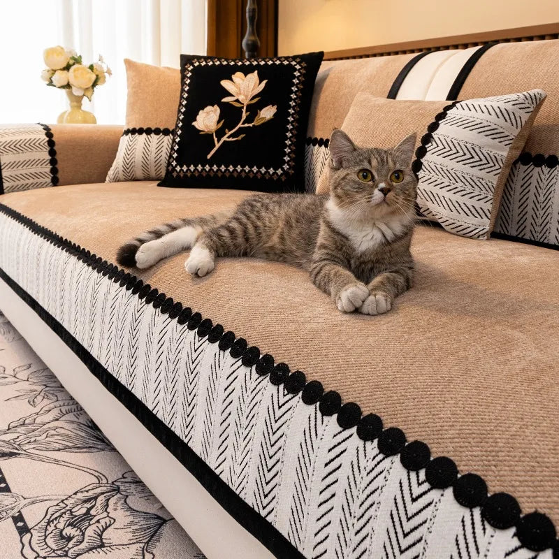 Decor Cedar Marlow Chenille Sofa Seat Cover lifestyle product image for chenille sofa cushion cover in United States - Beige / 110x160cm