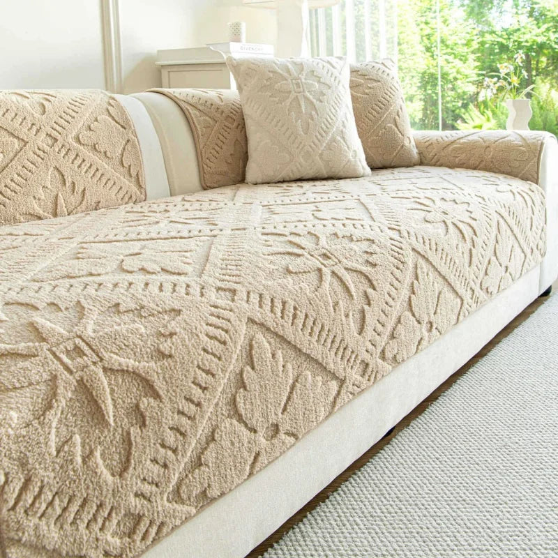 Decor Cedar Provence Plush Winter Sofa Seat Pad lifestyle product image for soft plush sofa cushion cover in United States - A4 Coffee / K 90x180cm 1pc