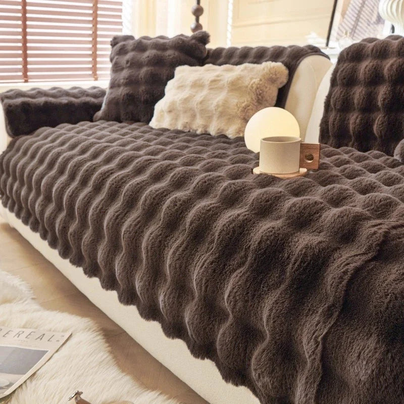 Decor Cedar Aurelia Faux Fur Cushion Cover lifestyle product image for pet friendly sofa cushion cover in United States - Cream / 90x280cm