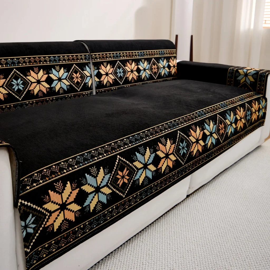 Decor Cedar Sorrento Jacquard Chenille Sofa Cover lifestyle product image for chenille sofa cover in United States - Green / 90x90cm