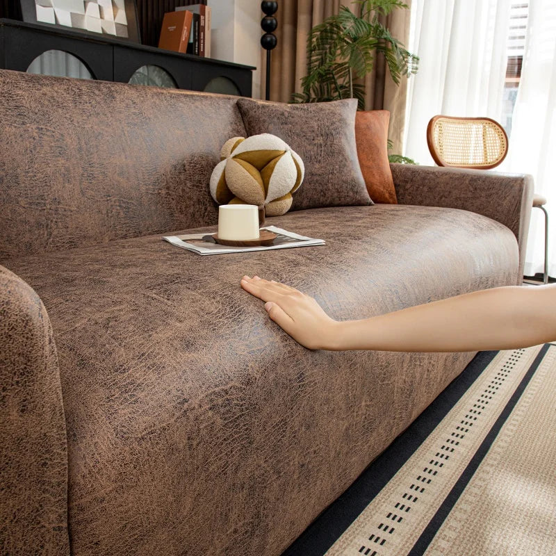 Decor Cedar Aria Water Resistant Stretch Sofa Cover lifestyle product image for water resistant sofa cover in United States