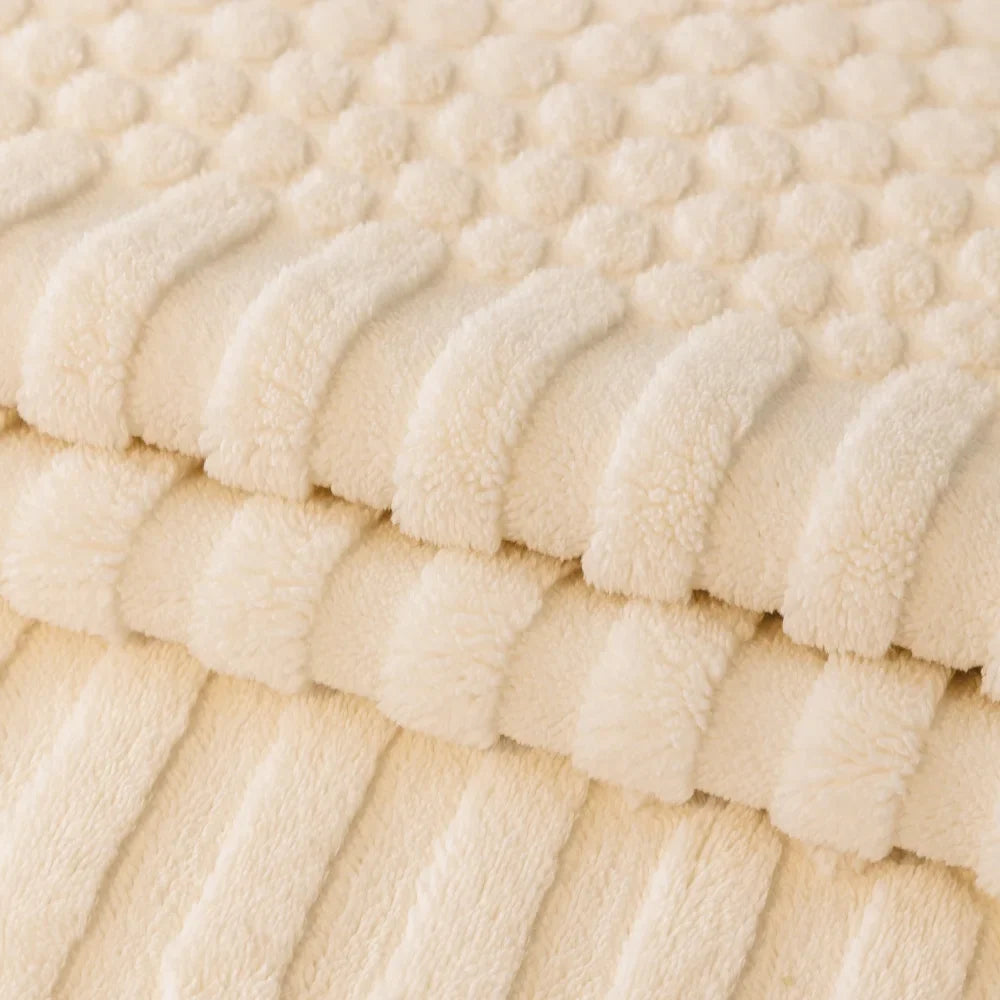 Decor Cedar Kora Geometric Fleece Sofa Cover lifestyle product image for stretch sofa cover in United States - Cream / 70*70cm