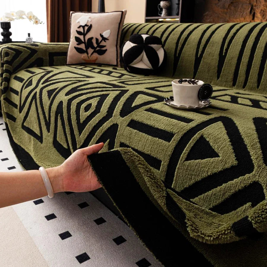 Decor Cedar Valencia Boho Jacquard Sofa Throw lifestyle product image for boho sofa throw cover in United States - Light Gray / 180X260cm