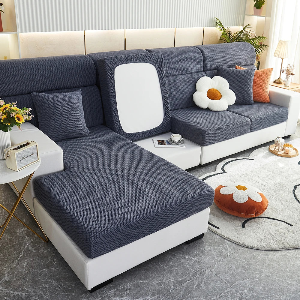 Decor Cedar Milan Twill Stretch Sofa Slipcover lifestyle product image for jacquard sofa slipcover in United States - 14 color, 1 size