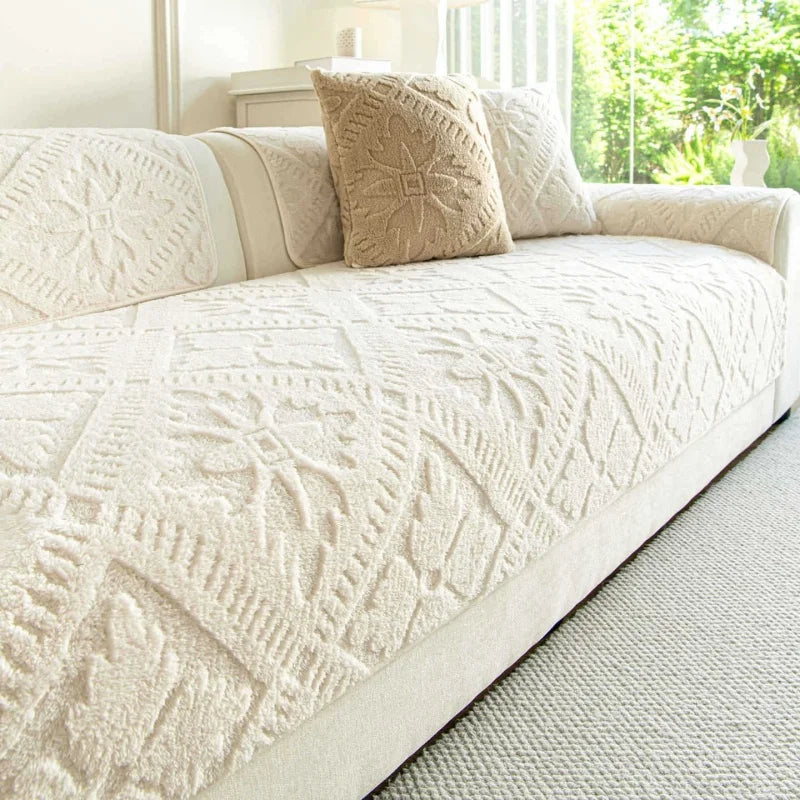 Decor Cedar Provence Plush Winter Sofa Seat Pad lifestyle product image for soft plush sofa cushion cover in United States - A4 Coffee / G 90x70cm 1pc