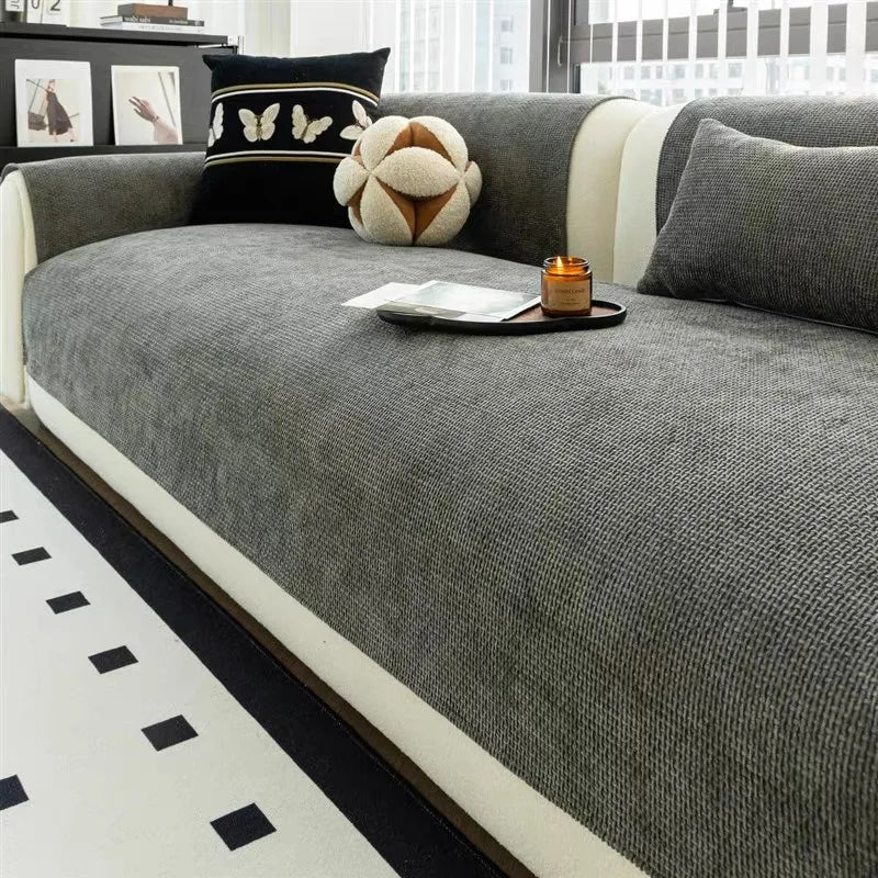 Decor Cedar Oslo Minimal Jacquard Sofa Cover lifestyle product image for jacquard sofa cover in United States - Dark Gray / 90*240cm