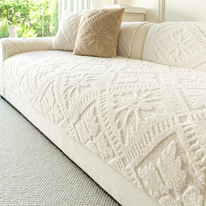 Decor Cedar Provence Plush Winter Sofa Seat Pad lifestyle product image for soft plush sofa cushion cover in United States - A4 Coffee / D 70x150cm 1pc