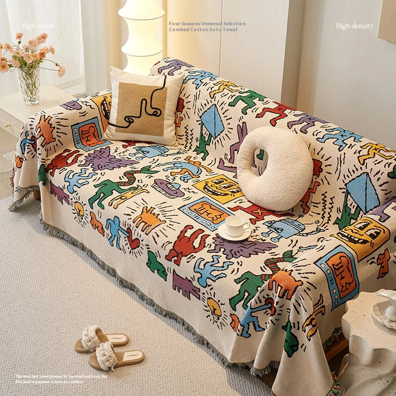 Decor Cedar Arden Patchwork Sofa Throw Cover lifestyle product image for sofa throw cover in United States - Graffiti color, 180x300cm size