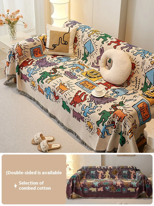 Decor Cedar Arden Patchwork Sofa Throw Cover detail product image for sofa throw cover in United States - Graffiti color, 180x340cm size