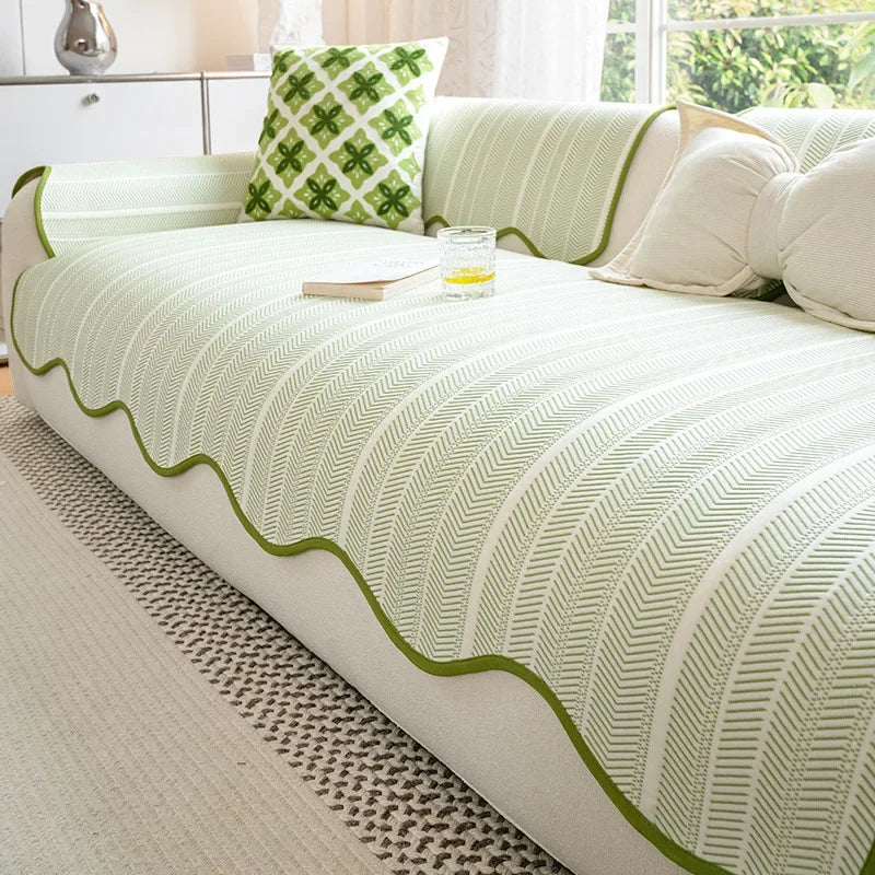 Decor Cedar Breeze Summer Cool Sofa Cover lifestyle product image for stretch sofa cover in United States