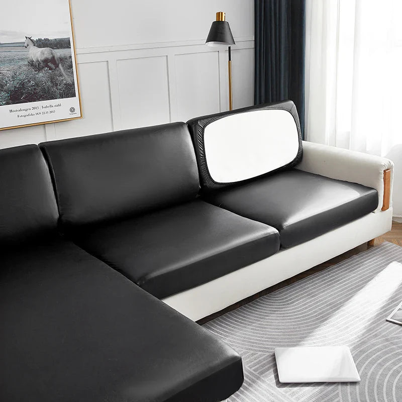 Decor Cedar Nero Water Resistant Leather Cushion Cover lifestyle product image for water resistant sofa cushion cover in United States - 10 color