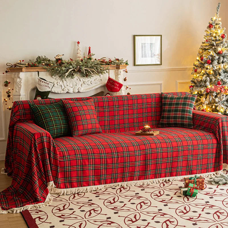 Decor Cedar Harper Plaid Sofa Cover lifestyle product image for stretch sofa cover in United States - Coffee plaid / 180x230cm