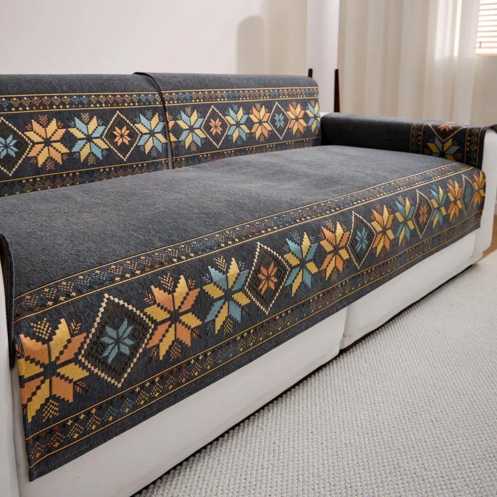 Decor Cedar Sorrento Jacquard Chenille Sofa Cover lifestyle product image for chenille sofa cover in United States - Green / 70*70cm