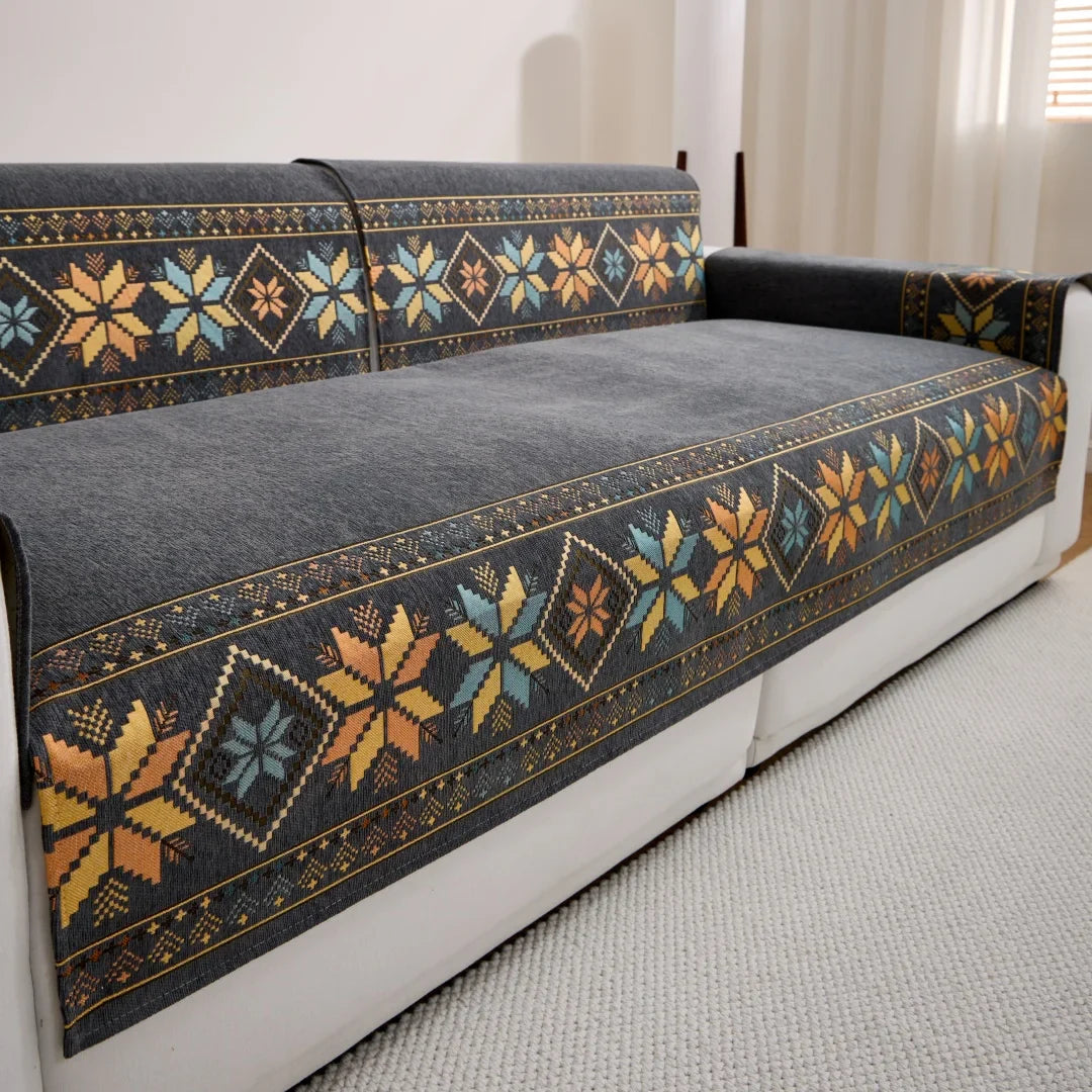 Decor Cedar Sorrento Jacquard Chenille Sofa Cover lifestyle product image for chenille sofa cover in United States - Green / 70*120cm