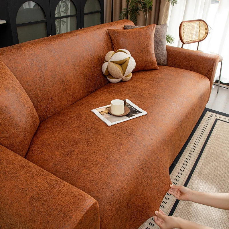 Decor Cedar Aria Water Resistant Stretch Sofa Cover lifestyle product image for water resistant sofa cover in United States