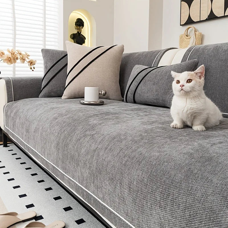 Decor Cedar Geneva Heavy Chenille Sofa Protector lifestyle product image for chenille sofa throw cover in United States - Dark Gray / 110*240cm