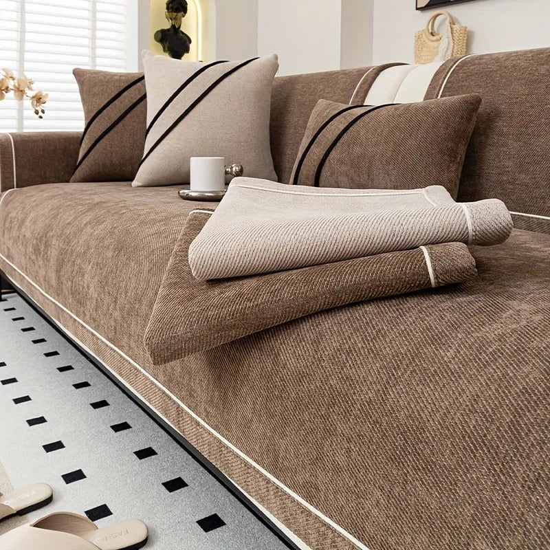 Decor Cedar Geneva Heavy Chenille Sofa Protector lifestyle product image for chenille sofa throw cover in United States - Dark Gray / 70X240cm