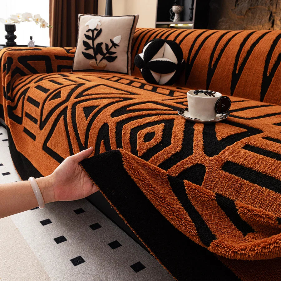 Decor Cedar Valencia Boho Jacquard Sofa Throw lifestyle product image for boho sofa throw cover in United States - Beige / 180X130cm