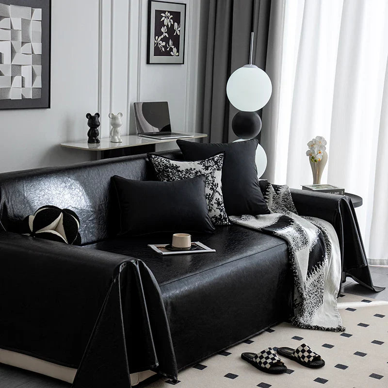 Decor Cedar Nero Water Resistant Leather Sofa Cover stretch sofa cover in United States - color and texture view 2 - 180x230cm size