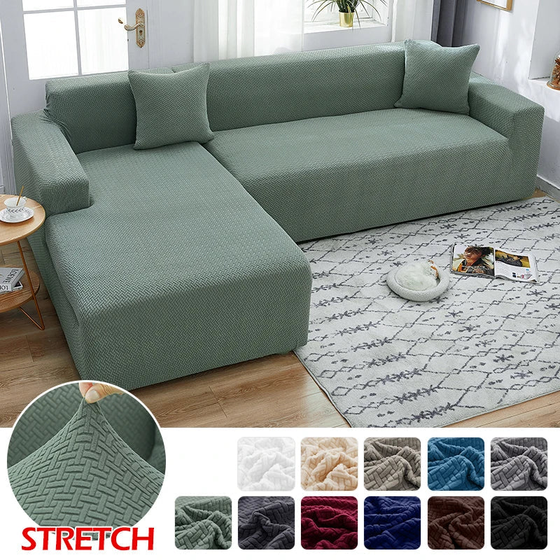 Decor Cedar Verona Geometric Stretch Sofa Cover lifestyle product image for jacquard sofa cover in United States