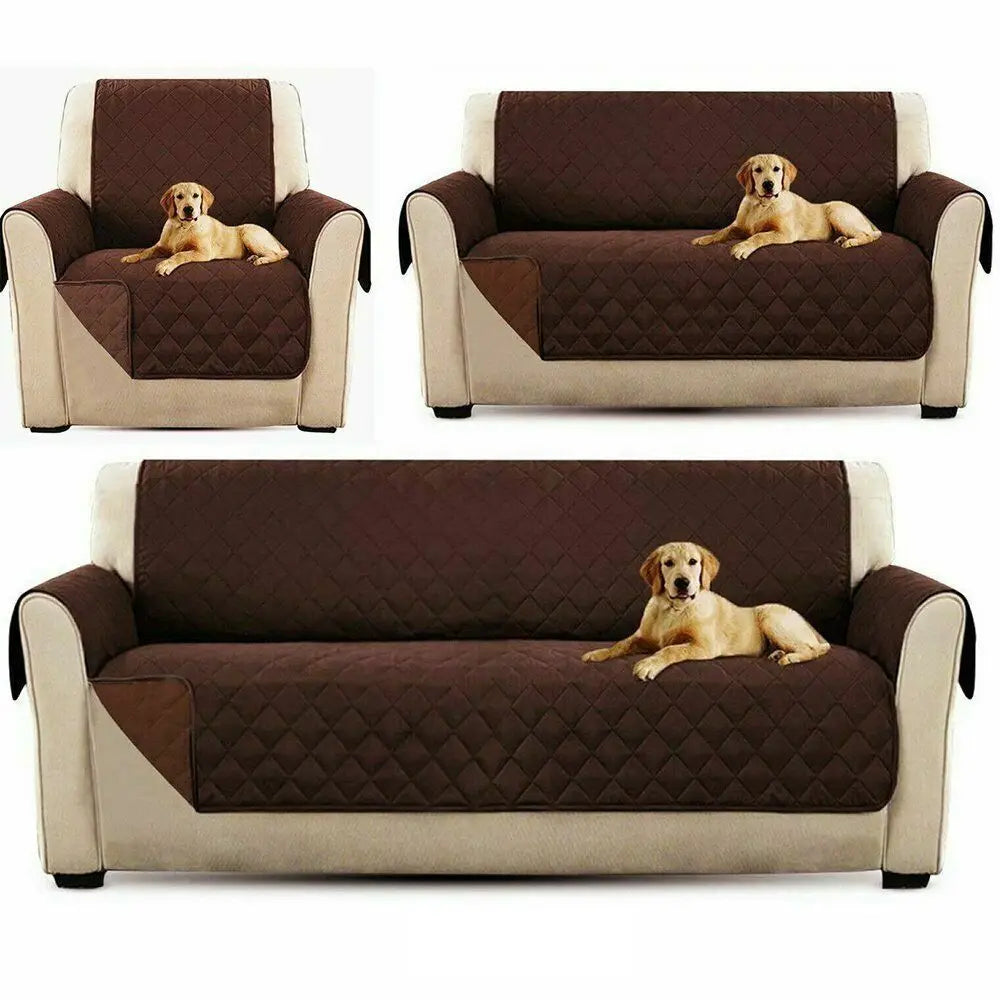 Decor Cedar Quinn Water Resistant Quilted Sofa Cover lifestyle product image for water resistant sofa cover in United States - brown / 3seat