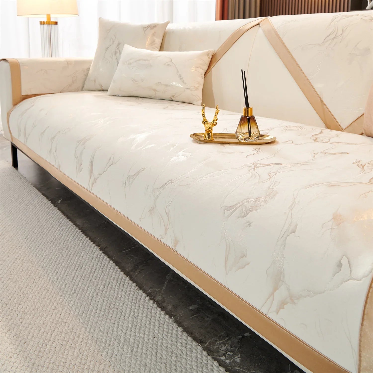 Decor Cedar Noira Marble Velvet Sofa Cover plush sofa cover in United States - color and texture view 2 - 90X180cm size