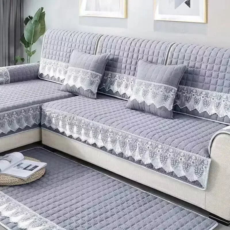 Decor Cedar Willow Brushed Sofa Seat Cover lifestyle product image for sofa cushion cover in United States - dark greeb / 90x120cm 1pc