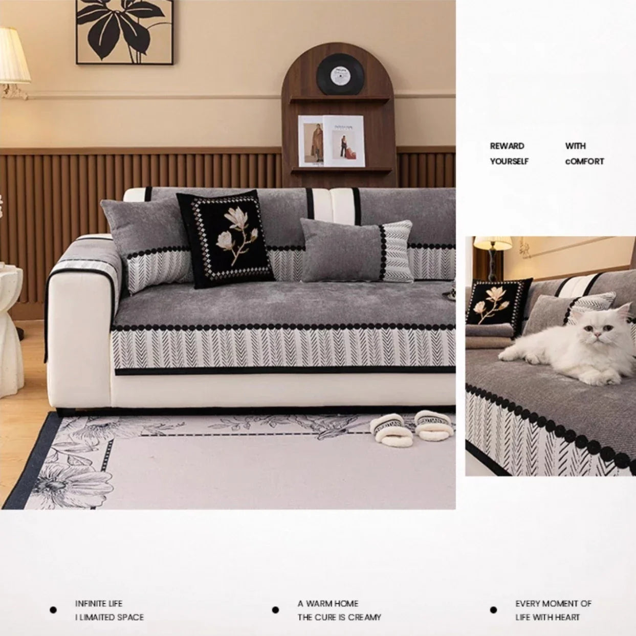 Decor Cedar Marlow Chenille Sofa Seat Cover lifestyle product image for chenille sofa cushion cover in United States - Beige / 90x70cm