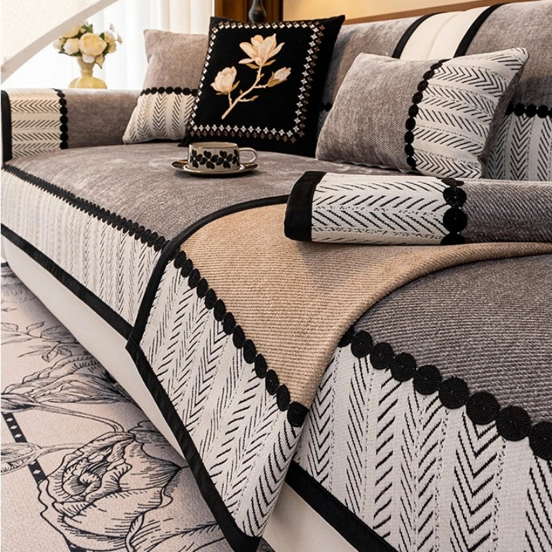 Decor Cedar Marlow Chenille Sofa Seat Cover lifestyle product image for chenille sofa cushion cover in United States - Beige / 90x90cm