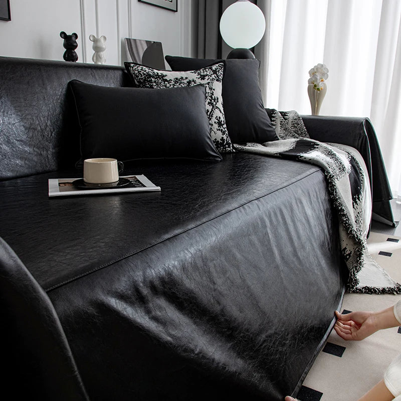 Decor Cedar Nero Water Resistant Leather Sofa Cover lifestyle product image for water resistant sofa cover in United States - White / 180x180cm
