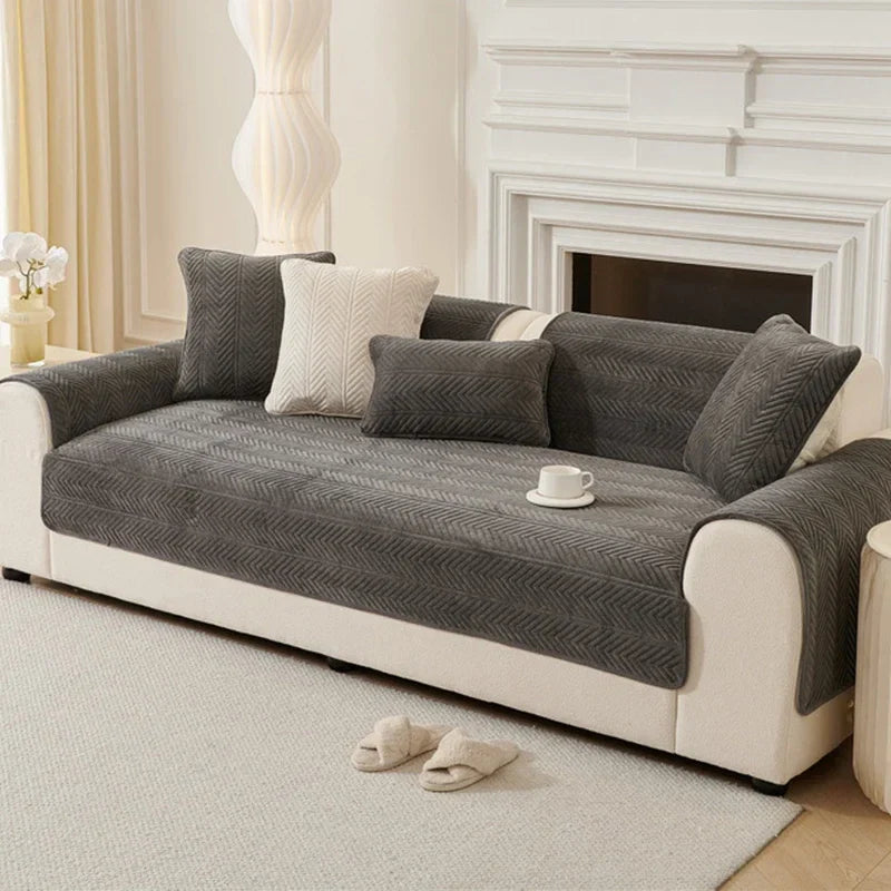 Decor Cedar Umbria Velvet Geometric Sofa Cover detail product image for stretch sofa cover in United States